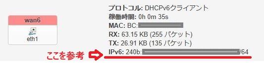 MAP-e IPv6プレフィクス